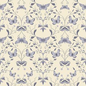 Carta da parati Farfalle e foglie blu, Parati classici in stile francese, a00070 : Uwalls.it