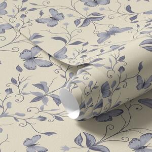 Carta da parati Farfalle e foglie blu, Parati classici in stile francese, a00070 : Uwalls.it