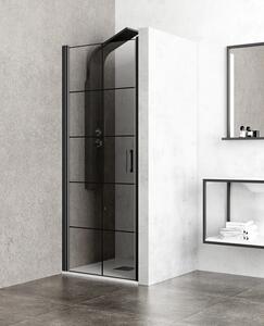 Porta doccia battente 80 cm profili neri e serigrafia nera NICO-B3000 - KAMALU