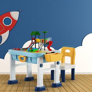 Costway Set tavolo costruzioni 6 in 1 per bambini con 3 altezze regolabili, Set tavolo e sedia attività con blocchi