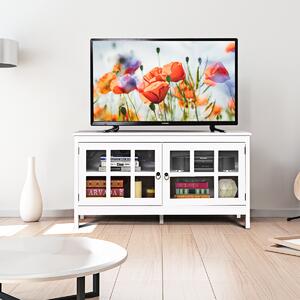 Costway Tavolino universale per TV con ante in vetro temperato, Armadietto moderno per salone camera da letto Bianco