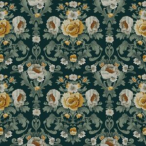 Carta da parati Fiori gialli e bianchi su sfondo scuro, Parati classici in stile shabby chic, a00089 : Uwalls.it