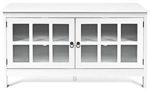 Costway Tavolino universale per TV con ante in vetro temperato, Armadietto moderno per salone camera da letto Bianco