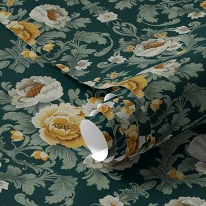 Carta da parati Fiori gialli e bianchi su sfondo scuro, Parati classici in stile shabby chic, a00089 : Uwalls.it
