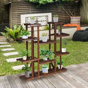 Costway Scaffale di legno con 9 livelli per 17 vasi di piante, Scaffale angolare porta piante per interno ed esterno