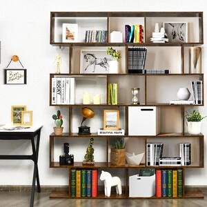 Costway Libreria a 6 livelli a forma di S con dispositivo antiribaltamento, Scaffale di legno per casa e ufficio Caffè