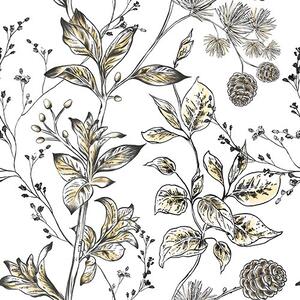 Carta da parati Rami con foglie gialle su sfondo bianco, Parati fiori e piante classici, a00098 : Uwalls.it