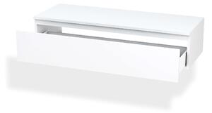 Mobile Bagno Sospeso 220cm Top Con Lavabo, Base Con Cassetto E Specchio Con LED Integrato - Top bianco + base laccata bianco opaco