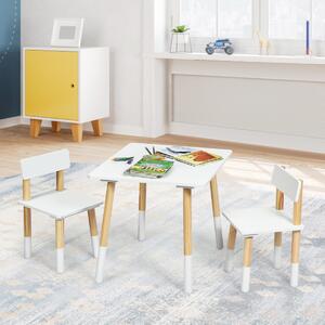 Costway Set tavolo e 2 sedie con gambe in legno di pino per bambini, Set tavolo attività per bambini Bianco
