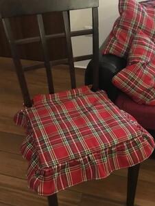 Cuscino copri sedia tartan rosso con volant e imbottitura leggera