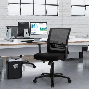 Costway Sedia ergonomica a rete per computer con supporto lombare, Sedia girevole da ufficio con braccioli ampi Nero