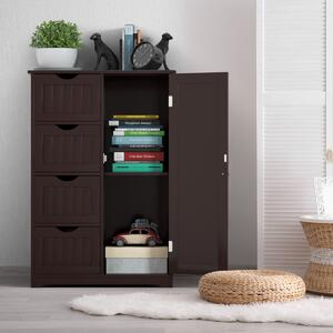 Costway Armadio di legno con 4 cassetti e mensola regolabile per corridoio e salone, Armadio del bagno multiuso Marrone