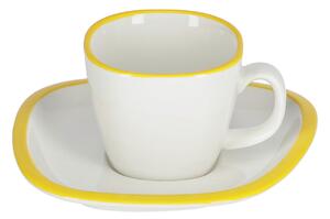 Tazza da caffè Odalin con piattino in porcellana bianca e gialla