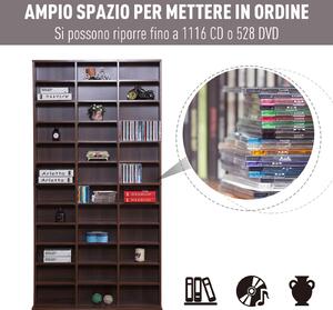 Homcom Libreria da Muro porta CD DVD in Legno,Mobile Soggiorno Regplabile con 36 scompartimenti, Marrone 195 × 102 × 23.5cm
