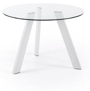 Tavolo rotondo Carib in vetro e gambe in acciaio finitura bianca Ø 110 cm