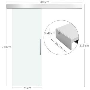 HOMCOM Porta Scorrevole in Vetro Trasparente con Binario e Maniglia in Alluminio per Bagno Cucina Studio 210x75x0.8cm