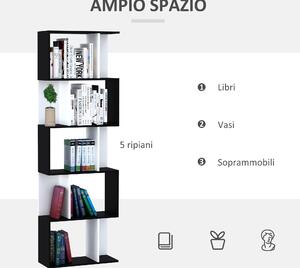 HOMCOM libreria in Legno, Scaffale a Ripiani, Mobile Contemporaneo, Bianco  nero 60 × 24 × 184.5cm