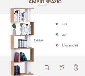 HOMCOM libreria in Legno, Scaffale a Ripiani, Mobile Contemporaneo, Bianco  legno naturale 60 × 24 × 184.5cm
