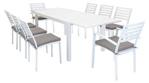 DEXTER - set tavolo in alluminio cm 160/240 x 90 x 75 h con 6 sedie e 2 poltrone Dexter