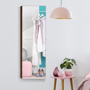 Costway Armadio portagioie con specchio in legno a parete con LED interno 33,5x10x120cm Marrone