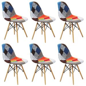 JULIETTE - set di 6 sedie moderne in tessuto patchwork con gambe in legno