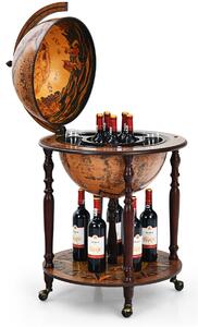 Costway Stand portavino 45 cm a forma di mappamondo, Armadietto per vini naturale XVI secolo con ruote Marrone retrò