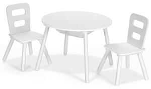 Costway Set 3 pezzi con tavolo attività di legno e centro a rete, Set tavolo rotondo e sedia per bambini Bianco