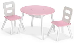 Costway Set 3 pezzi con tavolo attività di legno e centro a rete, Set tavolo rotondo e sedia per bambini Rosa