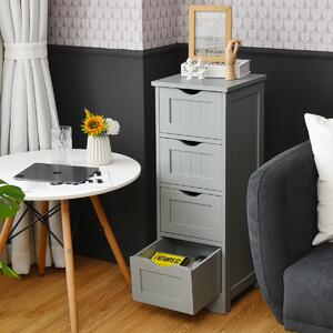Costway Cassettiera verticale da terra di legno con 4 cassetti, Mobiletto autoportante per salone bagno 30x30x82cm Grigio