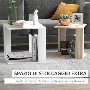 HOMCOM Set di 2 Tavolini Componibile per Salotto Soggiorno, Bianco e Rovere 50x50x48cm/40x40x44cm