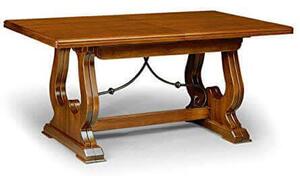 MARSHALL - tavolo da pranzo allungabile in legno massello 85x160/205/250/295/340 con decoro in ferro