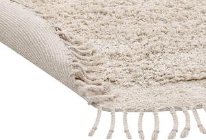 Tappeto rotondo in cotone beige ⌀ 140 cm con frange boho soggiorno camera da letto Beliani