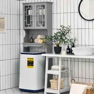Costway Mobile per lavatrice con 3 mensole e 2 ante per bagno 60x21,5x170,5cm Grigio