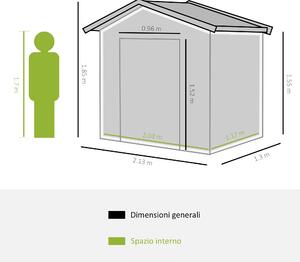 Outsunny Casetta da Giardino Porta Utensili in Lamiera con Porte Scorrevoli, 213x130x185cm, Grigio