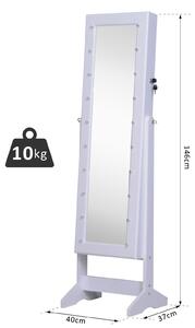 Homcom Armadio Specchio Portagioie Organizzatore per Gioielli Bloccabile con 20 Luci LED, Bianco, 40x37x146 cm