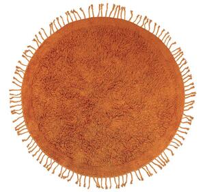 Tappeto rotondo in cotone arancione ⌀ 140 cm con frange boho soggiorno camera da letto Beliani