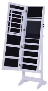 Homcom Armadio Specchio Portagioie Organizzatore per Gioielli Bloccabile con 20 Luci LED, Bianco, 40x37x146 cm