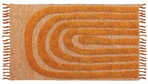 Tappeto rettangolare in cotone arancione 80 x 150 cm con frange boho soggiorno camera da letto Beliani