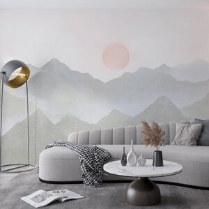 Carta da parati Paesaggio montano in stile boho, tramonto, pastello morbido, grigio, Carta da parati minimalismo, w03547v1 : Uwalls.it