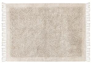 Tappeto rettangolare in cotone beige 140 x 200 cm con frange boho soggiorno camera da letto Beliani
