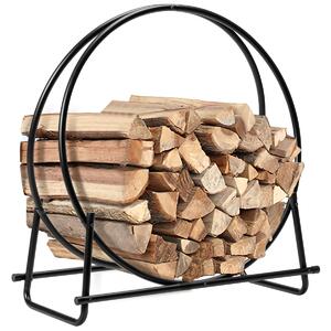 Costway Porta legna in acciaio resistente per interno ed esterno, Anello per legna rotondo per caminetto e braciere Nero