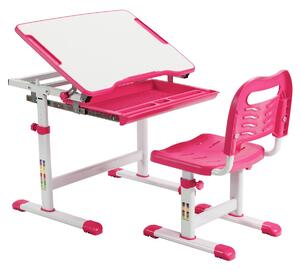 Costway Set scrivania e sedia per bambini con altezza regolabile e cassetto, Set tavolo con superficie inclinabile Rosa