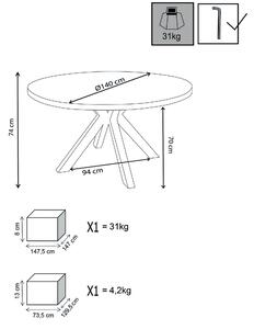 IBEX - tavolo da giardino in alluminio e cementite effetto legno tondo 140