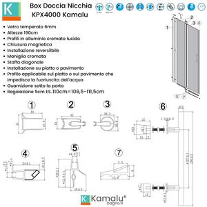 Porta doccia battente 100cm con 2 laterali fissi KPX6000 - KAMALU