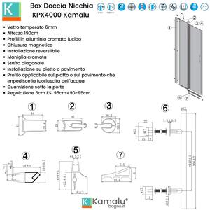 Porta doccia 95cm battente con fisso KPX4000 - KAMALU