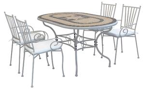 VENTUS - set tavolo da giardino con piano in mosaico 160x90 compreso di 4 poltrone in ferro