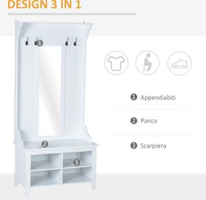 Homcom Mobile Ingresso con Appendiabiti Specchio e Scarpiera in Legno, Bianco, 80x40x170cm
