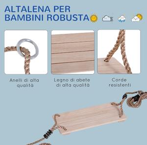 Outsunny Altalena da Giardino con Corda in Canapa Regolabile per Bambini Legno 40x16x120cm
