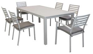 DEXTER - set tavolo in alluminio cm 200/300 x 100 x 74 h con 4 sedie e 2 poltrone Dexter