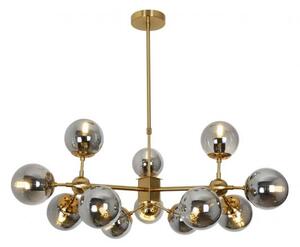 Lampadario moderno a sospensione ottone con12 sfere di vetro grigio